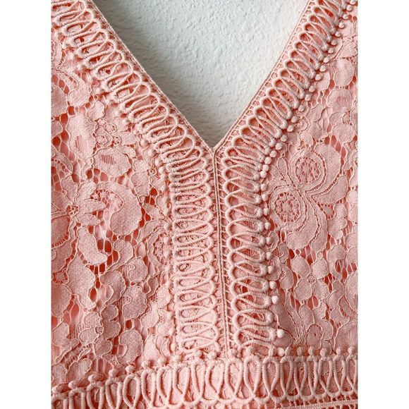 Francesca Light Peach Lace Floral V-neck Dress size L - Picture 3 of 7